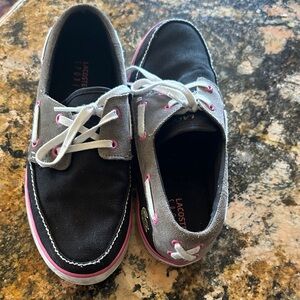 Lacoste Black and Gray Sneakers with Pink Trim
